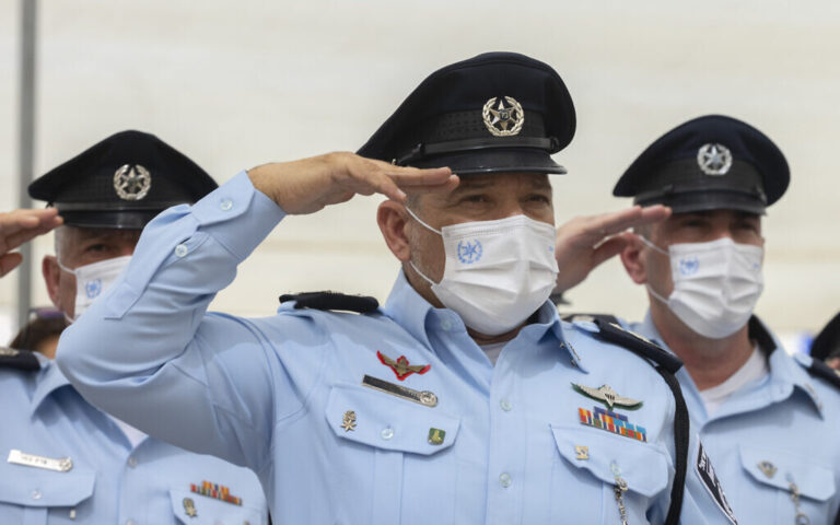 Chief of Police Kobi Shabtai attends a ceremony for the Jewish new year at the National Headquarters of the Israel Police in Jerusalem on September 5, 2021. (Olivier Fitoussi/Flash90)
