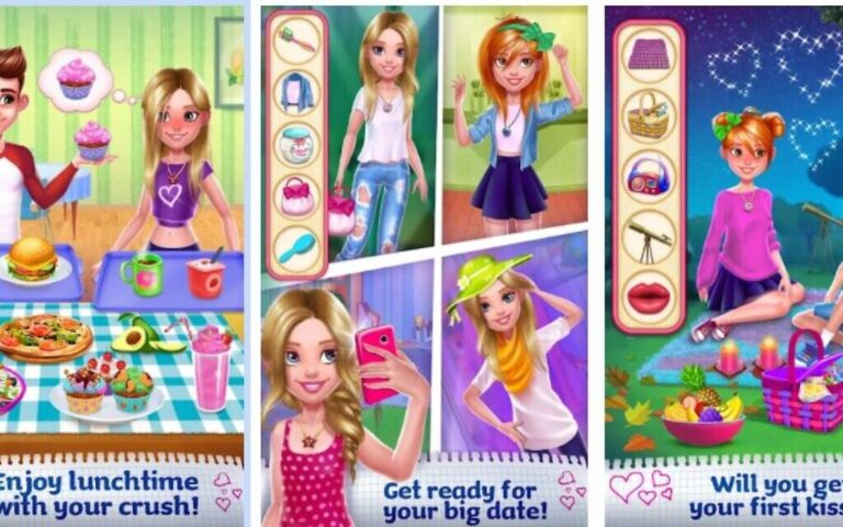 A screenshot of the My First High School Crush game for ages 6-12, as it appears in the Google Play store. In December 2018, consumer groups alleged that the app transmitted personal data to third parties like the company AdColony (Screenshot)