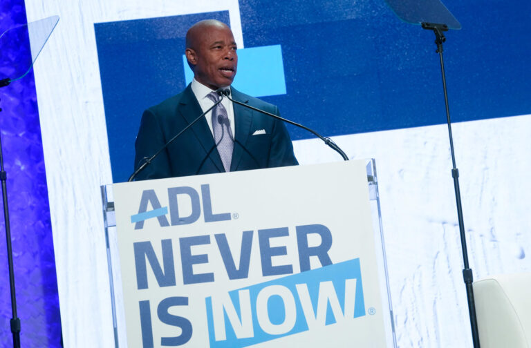 Mayor Eric Adams delivers remarks at the Anti-Defamation League’s conference on Nov. 10, 2022.
