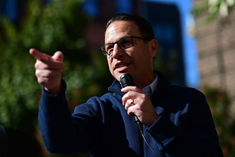Pennsylvania's Democratic gubernatorial candidate Josh Shapiro speaks to supporters on Oct. 8, 2022.