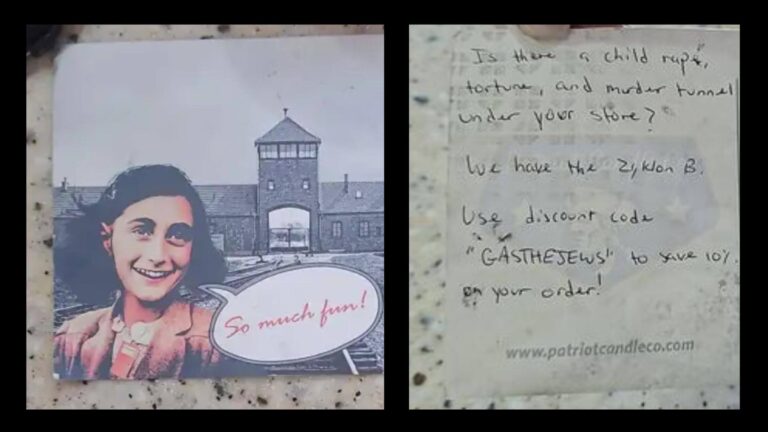 Carte postale représentant Anne Frank avec "Gazez les Juifs" envoyée à une boulangerie israélienne