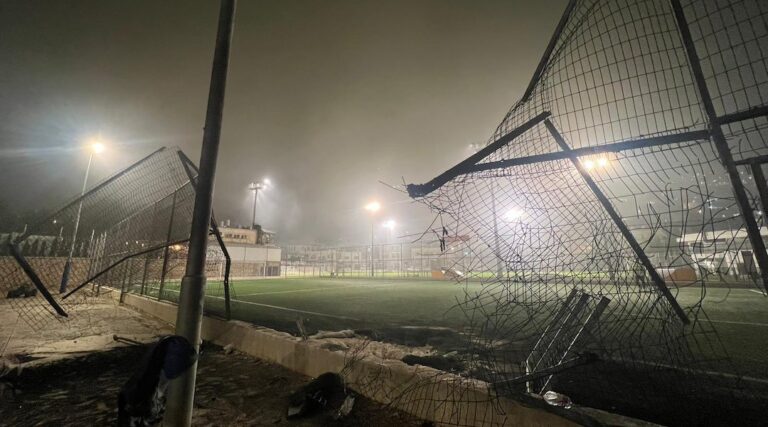 An image of the soccer field in Majdal Shams following the attack that killed 12 children and teens. (Daniel Hagari/X)