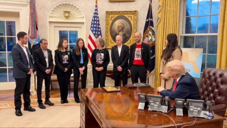 Freed Israeli hostages appeal to President Donald Trump during a meeting in the Oval Office of the White House, March 5, 2025. (Screenshot)