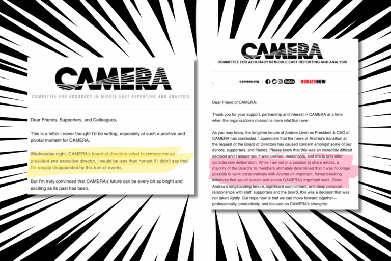 Camera, Pro-Israel Media Watchdog, tire le PDG de longue date, Spurring Public Acimony