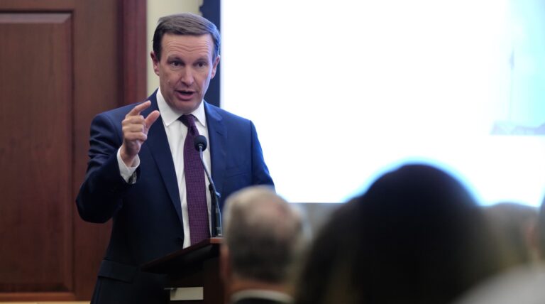Sen. Chris Murphy, a Connecticut Democrat, speaks to a briefing on Jewish security in the U.S. Capitol, Sept. 12, 2023. (Chris Williams/JFNA)
