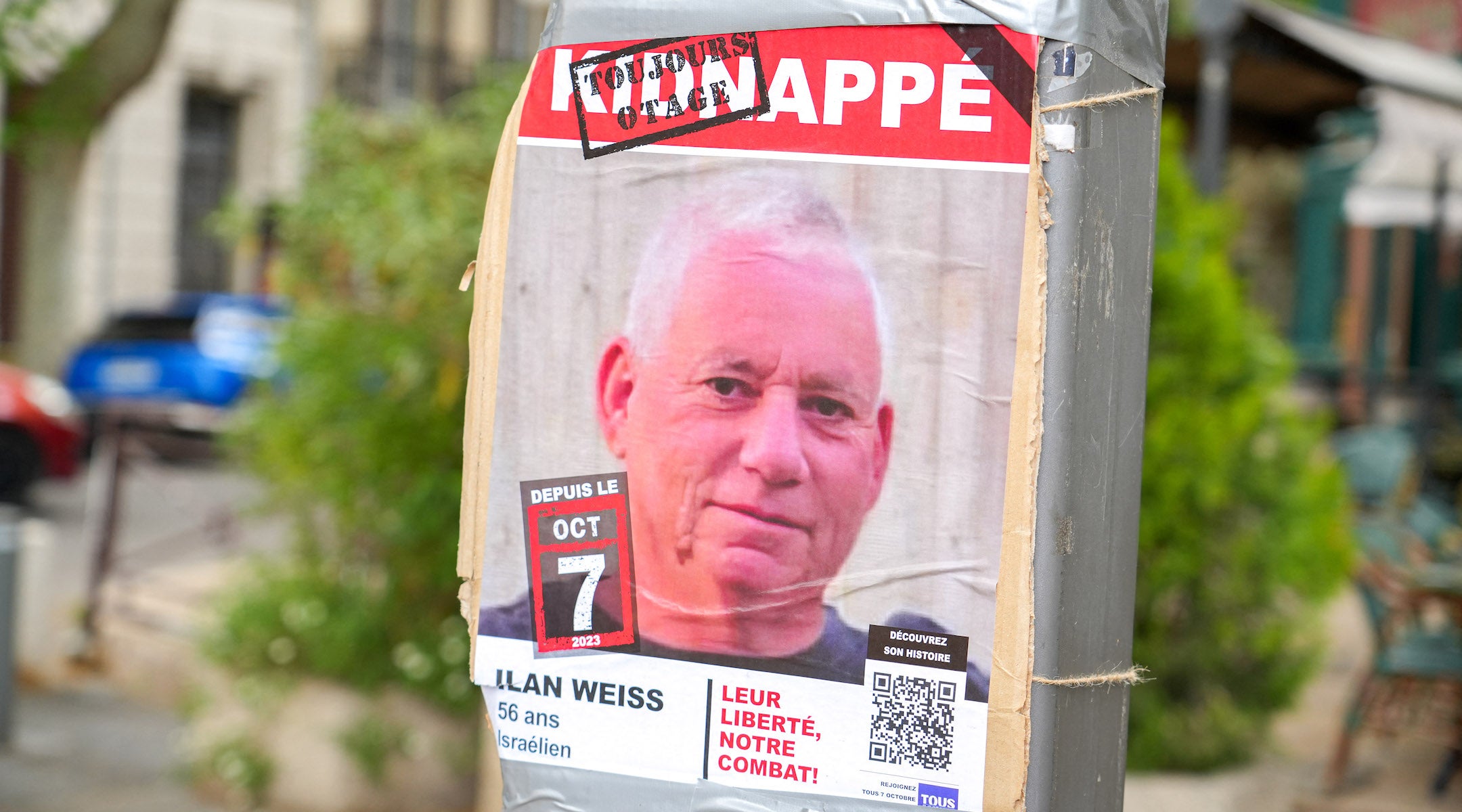 A photo of a "Kidnapped" poster for Ilan Wiess.