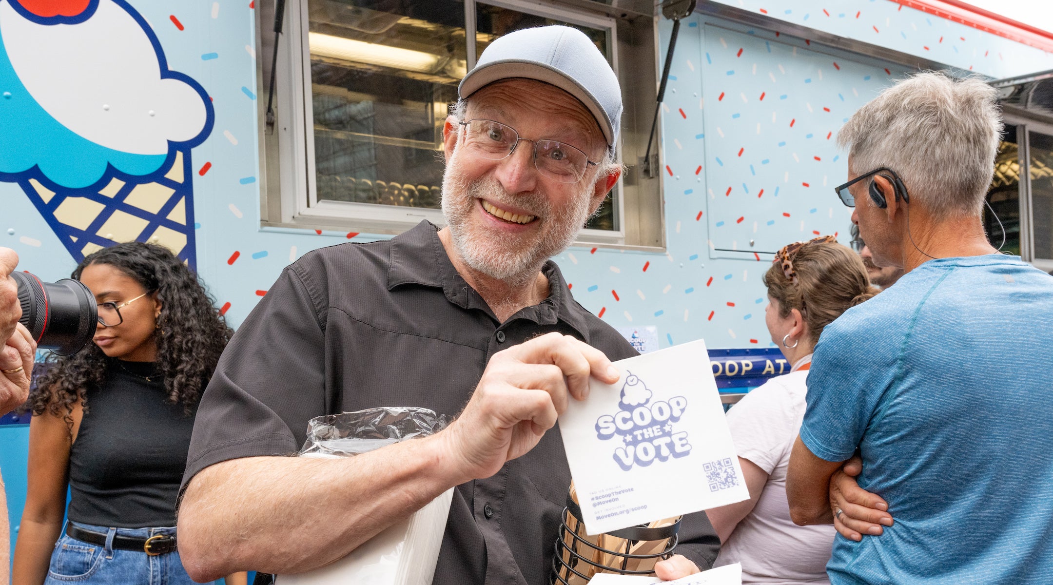Jerry Greenfield promotes a get-out-the-vote effort with ice cream