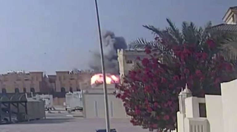 A photo of an explosion in Doha, Qatar in a residential building.