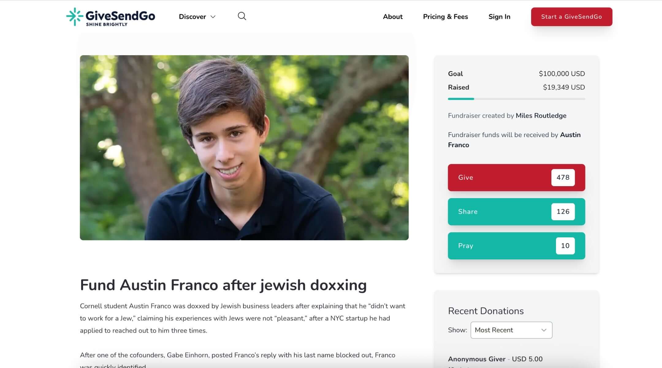 Un YouTubeur d'extrême droite récolte près de 20 000 $ pour un étudiant de Cornell qui a déclaré qu'il n'était "pas intéressé à travailler pour un juif"
